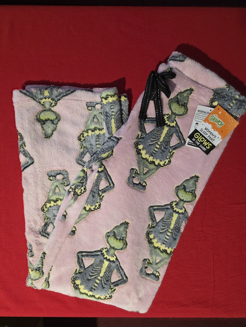 The Grinch Women's Halloween Pink Plush Sleep Pants - Rare! Glow In The Dark.